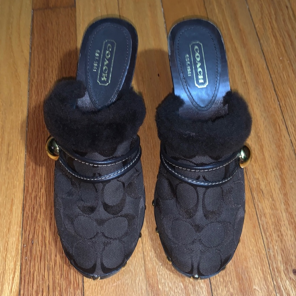 Coach Ivanka Signature Faux Fur Trimmed Mules